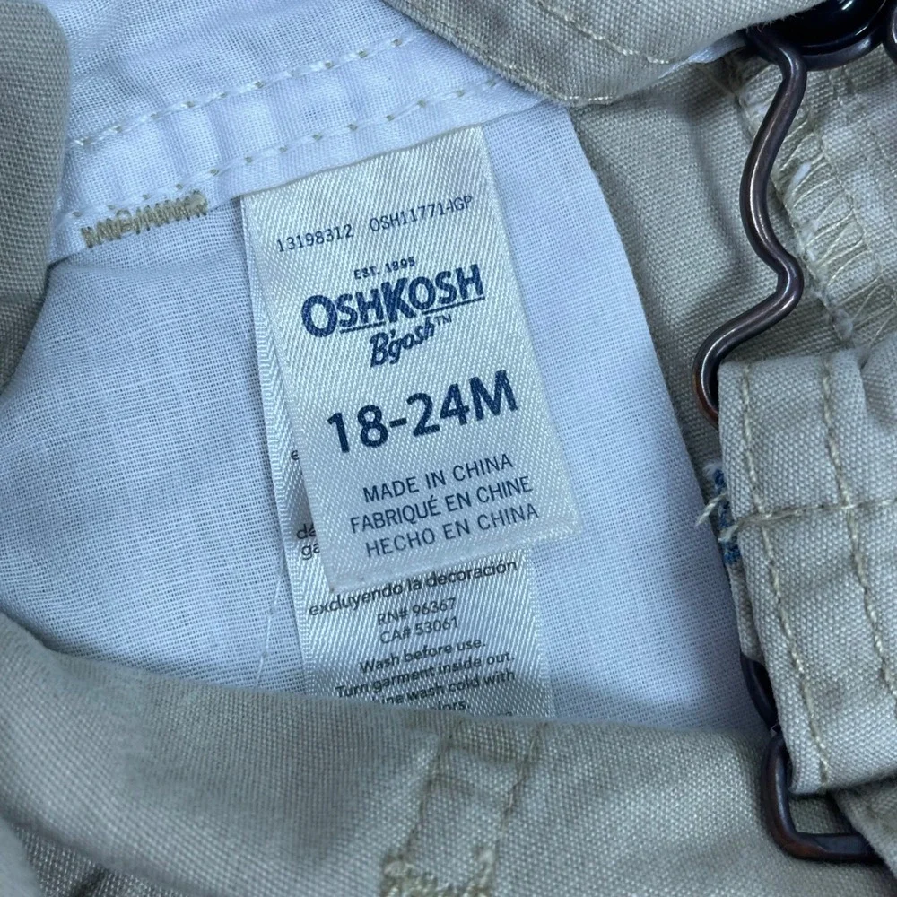 OshKosh B'gosh Baseball Embroidered Shortalls Kids 18-24M Tan Vestbak Overalls